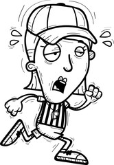 Exhausted Cartoon Woman Referee