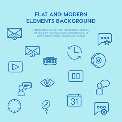 chat and messenger, video, time, email outline vector icons and elements background concept on blue background.Multipurpose use on websites, presentations, brochures and more