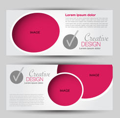 Flyer banner or web header template set. Vector illustration promotion design background. Pink color.
