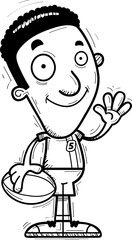 Cartoon Black Rugby Player Waving