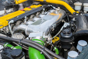 Fototapeta premium Tuned turbo nitrous oxide engine in car.