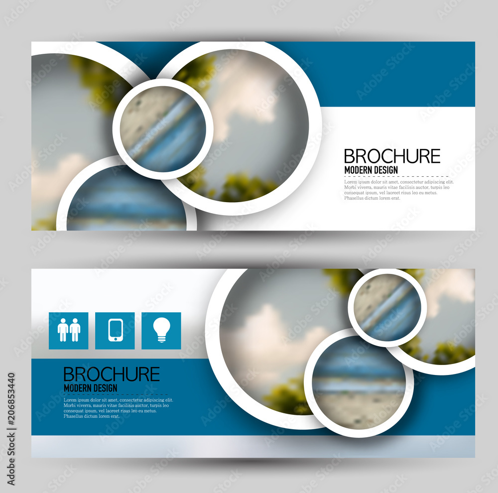 Wall mural flyer banner or web header template set. vector illustration promotion design background. blue color