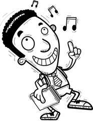Cartoon Black Man Student Dancing