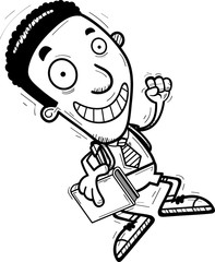Obraz premium Cartoon Black Man Student Jumping