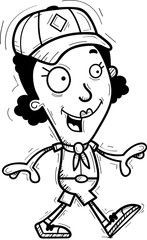 Cartoon Black Woman Scout Walking