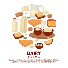 Milk and dairy farm food products vector poster