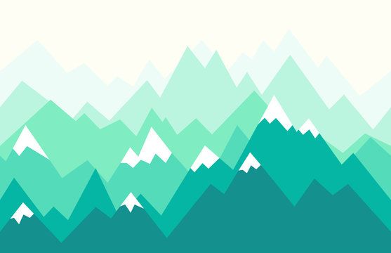 Green mountain ridges. Nature landscape in geometric style. Seamless vector illustration for backgrounds, wallpapers, murals and prints.