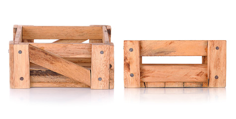 Wooden box isolated on white background.