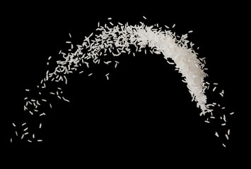 Stop motion white rice splash or explode flying in the air  isolated on black background food...