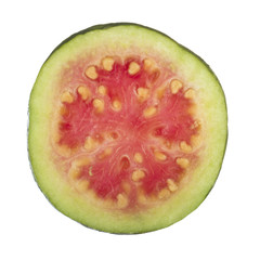 half of red guava isolated on white background