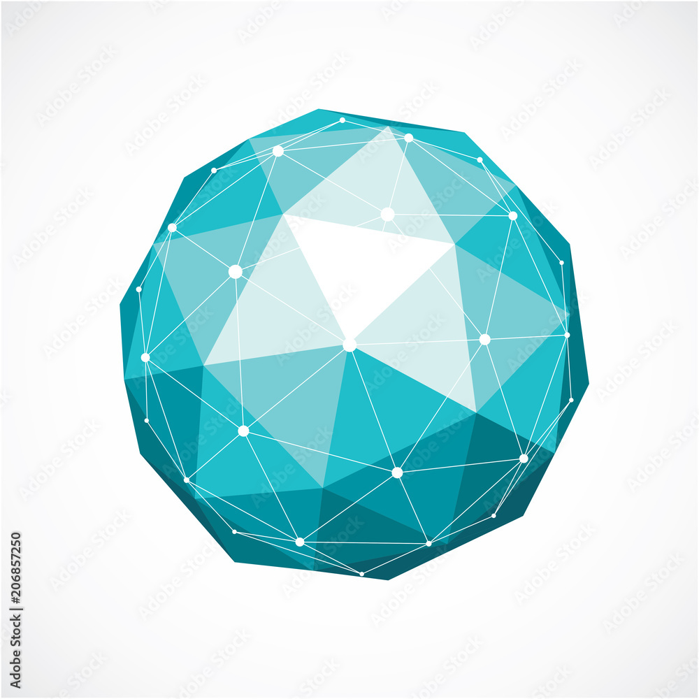 Poster 3d vector digital wireframe spherical object made using triangular facets.