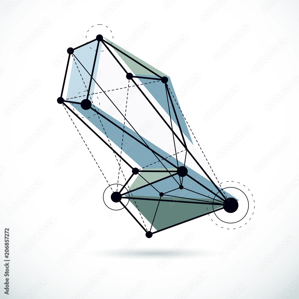 Poster abstract geometric 3d faceted object, modern digital technology and science theme vector background.