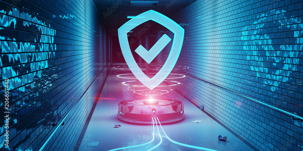 Aufkleber underground cyber security hologram with digital shield 3d rendering