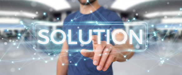 Businessman using solution digital text 3D rendering