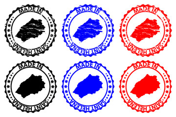 Made in Saint Helena - rubber stamp - vector, Saint Helena island map pattern - black, blue and