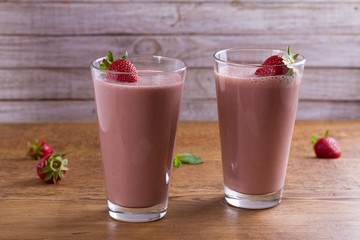 Milkshake with chocolate and strawberries. Chocolate strawberry smoothie.