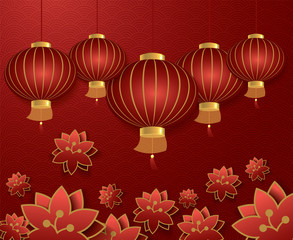 Festive red lanterns. Vector illustration