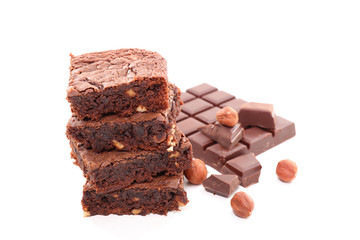 chocolate brownie on white background