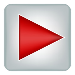 Vector image of a flat icon with a play button in red. Right arrow