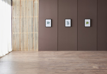 Decorative brown wall and background frame and windows style for carpet and parquet