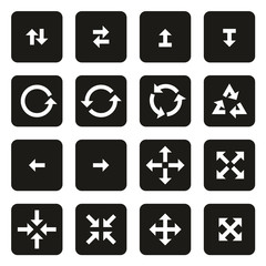 Arrows or Navigation Pointers Icons White on Black