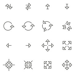 Arrows or Navigation Pointers Icons Thin Line Vector Illustration Set