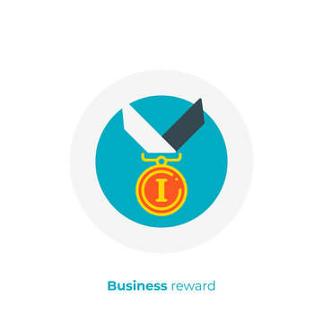 Finance reward flat art icon, business success vector art, cartoon digital champion illustration