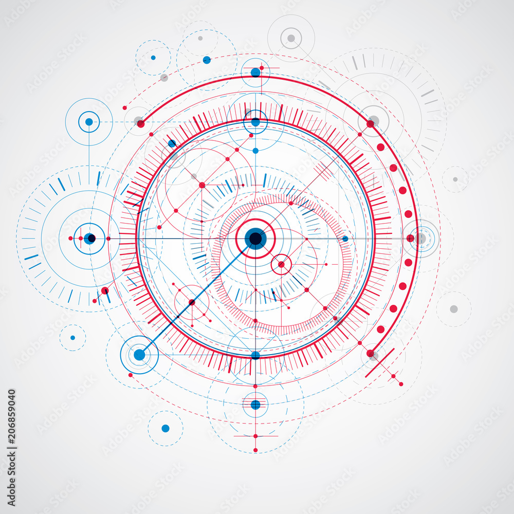 Poster technical plan, abstract engineering draft for use in graphic and web design. red and blue vector dr