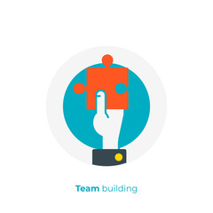 flat art puzzle piece in a hand. Business solution. Team building. Scalable vector icon in modern flat style. cartoon elements vector illustration.