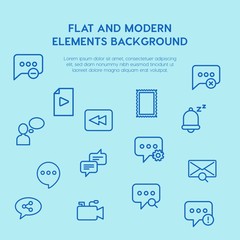chat and messenger, video, time, email outline vector icons and elements background concept on blue background.Multipurpose use on websites, presentations, brochures and more