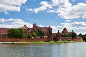 Naklejka na ściany i meble Poland, Malbork Castle at Nogat River, High Castle and Grand Master's Palace, Teutonic Knights medieval headquarters