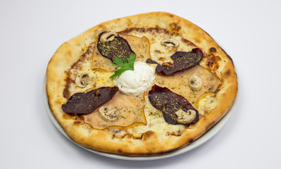 Pizza with olives, fast food restaurant, decoration, pizza on a white background