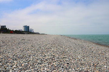 Pebble beach on Black sea in Batumi, Georgia