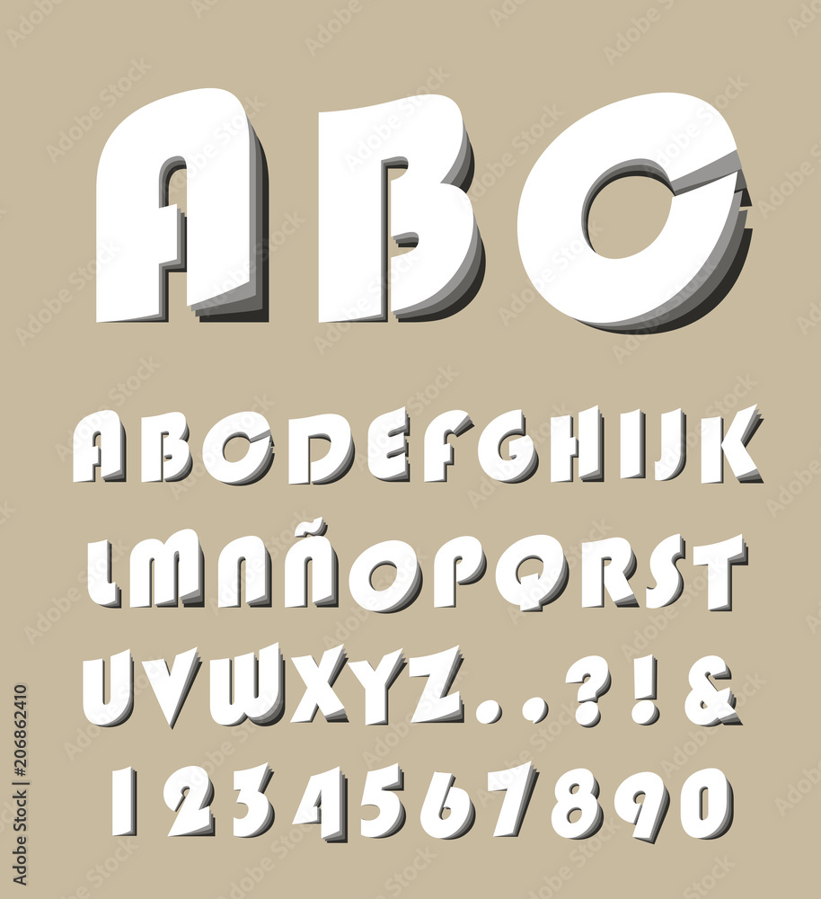 Aufkleber high quality modern alphabet with cutted and folded letters from a to z , numbesr and signs on color