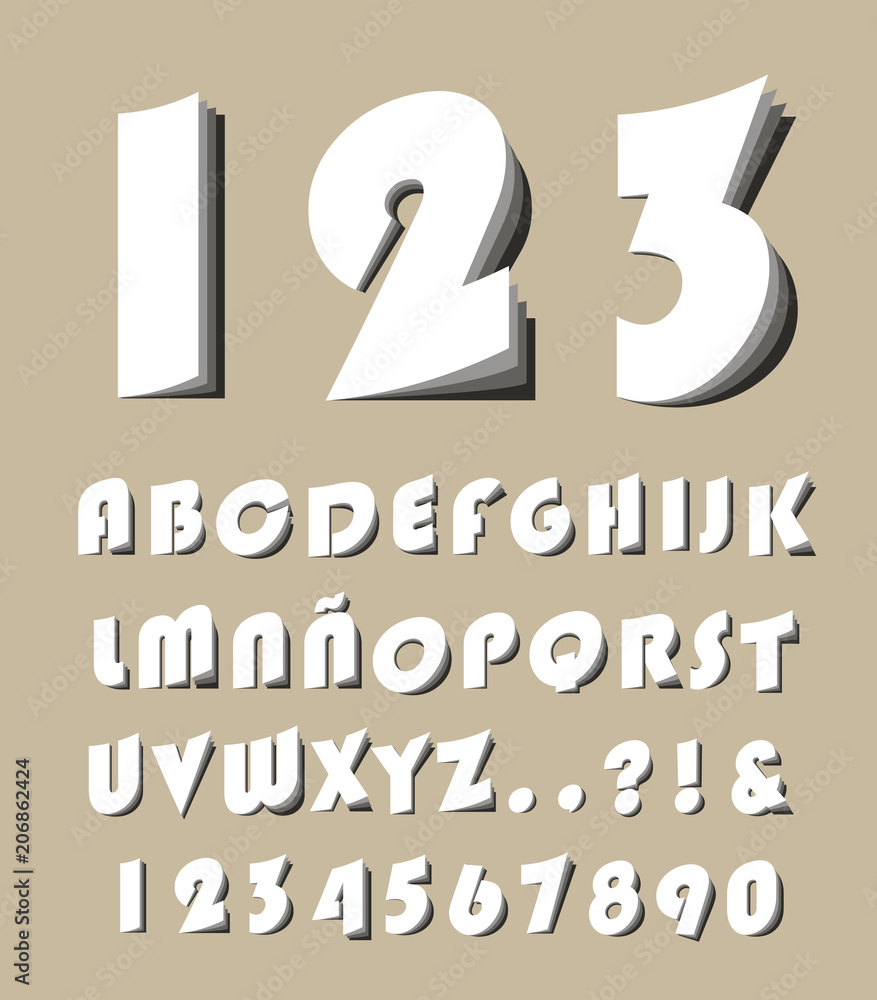 Aufkleber high quality modern alphabet with cutted and folded letters from a to z , numbesr and signs on color