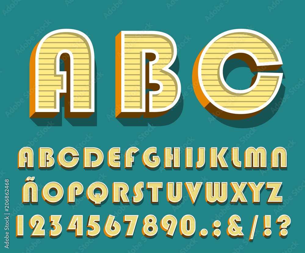 Aufkleber high quality vintage alphabet and numbers on color background . isolated vector elements