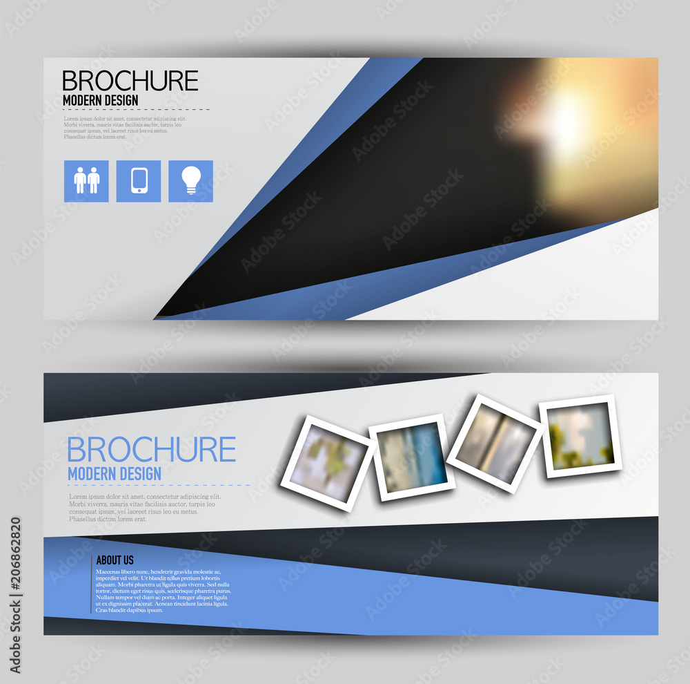 Wall mural set of banners for web and advertisement print out. horizontal flyer handout design. blue color. vec