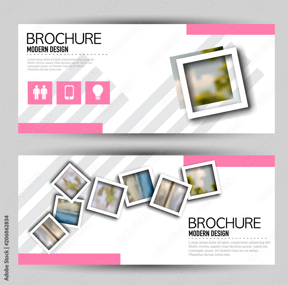 Wall mural set of banners for web and advertisement print out. horizontal flyer handout design. pink color. vec