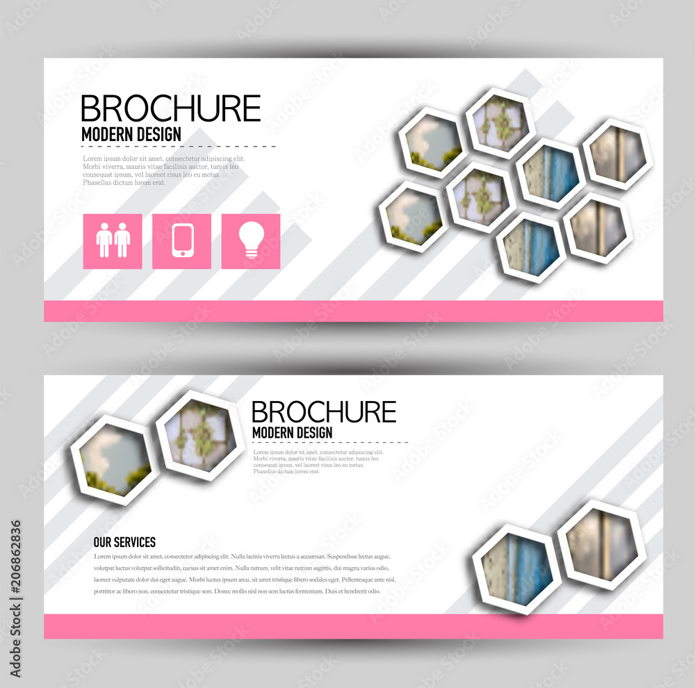 Wall mural set of banners for web and advertisement print out. horizontal flyer handout design. pink color. vec