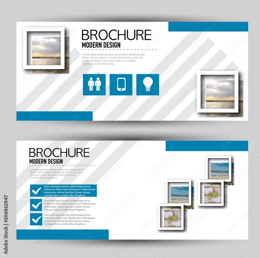 Wall mural set of banners for web and advertisement print out. horizontal flyer handout design. blue color. vec