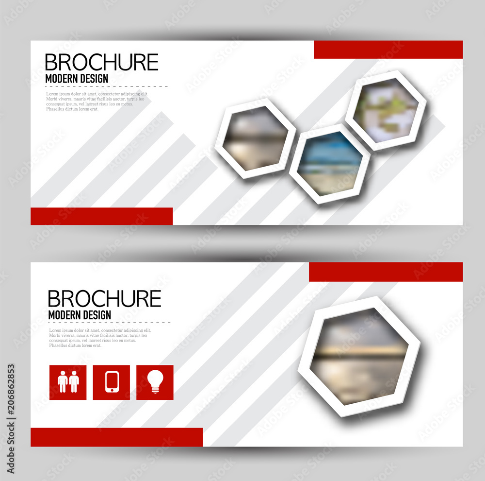 Wall mural set of banners for web and advertisement print out. horizontal flyer handout design. red color. vect