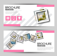 Set of banners for web and advertisement print out. Horizontal flyer handout design. Pink color. Vector illustration.