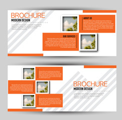 Set of banners for web advertisement or site headers. Print out promotion template. Horizontal flyer handout design. Orange color. Vector illustration.