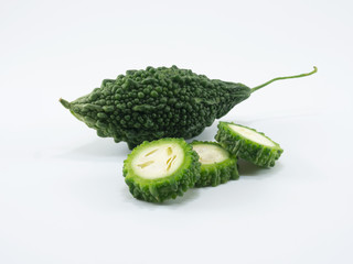 bitter melon, bitter gourd isolated on white background.