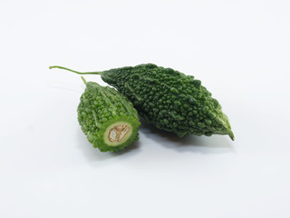 bitter melon, bitter gourd isolated on white background.