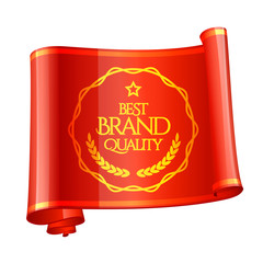 Curved red ribbon. Brand Quality Mark
