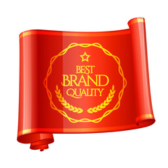 Curved red ribbon. Brand Quality Mark