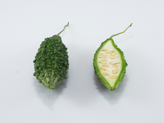 bitter melon, bitter gourd isolated on white background.