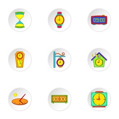 Clock icons set. Cartoon illustration of 9 clock vector icons for web