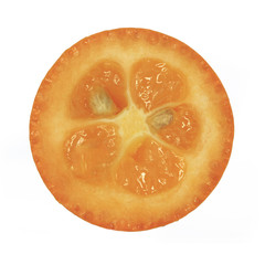 half of kumquat isolated on white background